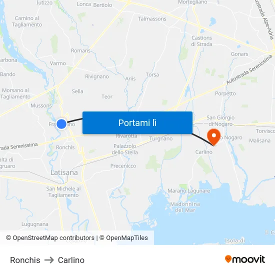 Ronchis to Carlino map