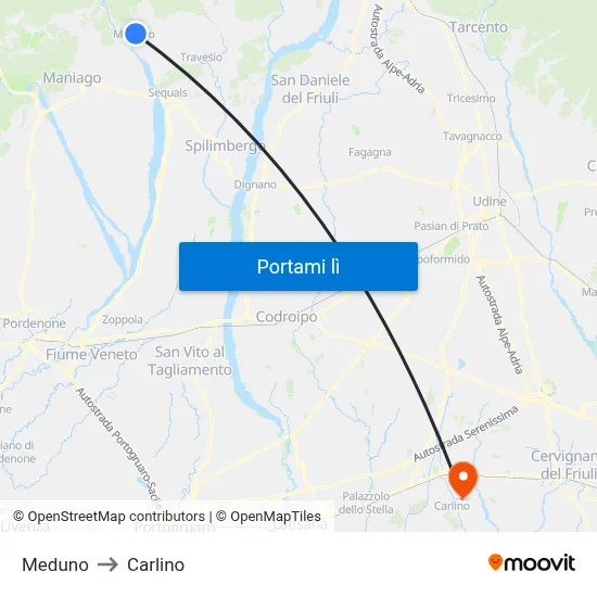Meduno to Carlino map