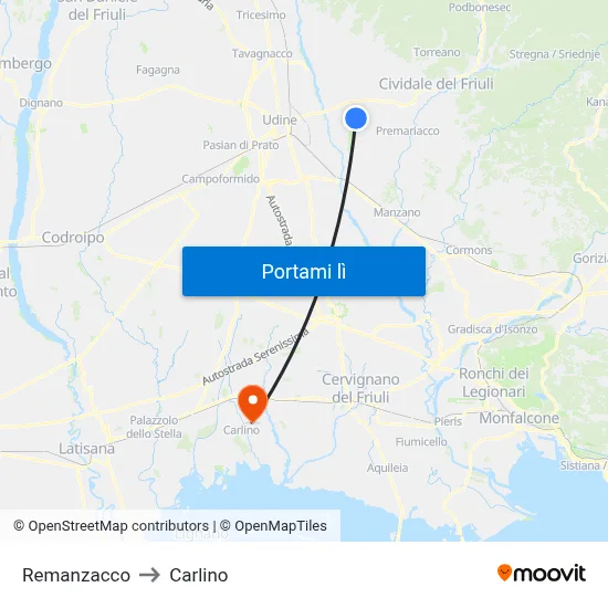 Remanzacco to Carlino map