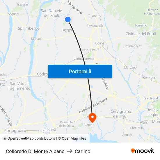 Colloredo Di Monte Albano to Carlino map