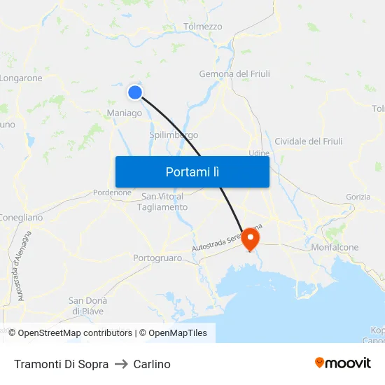 Tramonti Di Sopra to Carlino map