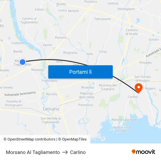 Morsano Al Tagliamento to Carlino map