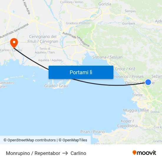 Monrupino / Repentabor to Carlino map
