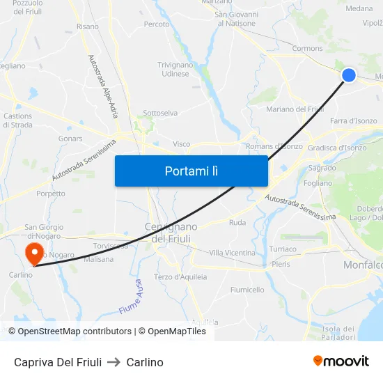 Capriva Del Friuli to Carlino map