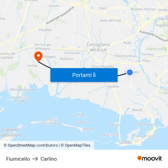 Fiumicello to Carlino map