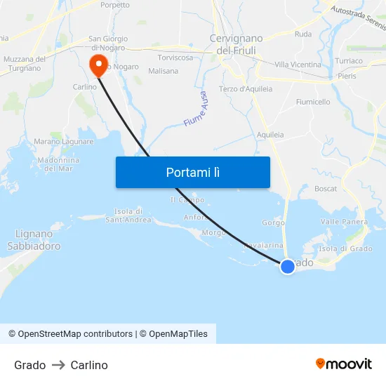 Grado to Carlino map