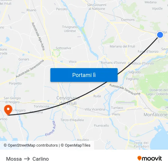 Mossa to Carlino map