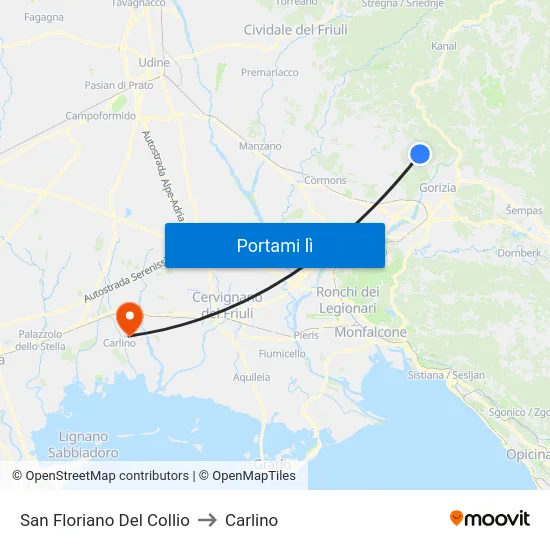 San Floriano Del Collio to Carlino map