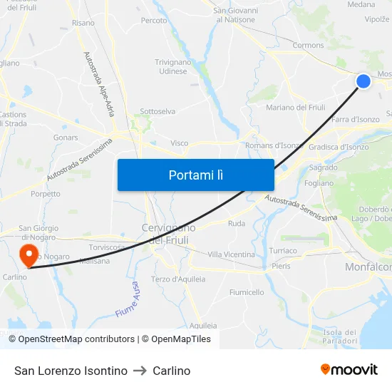 San Lorenzo Isontino to Carlino map