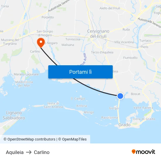 Aquileia to Carlino map