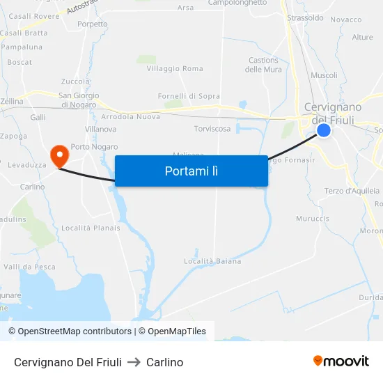 Cervignano Del Friuli to Carlino map