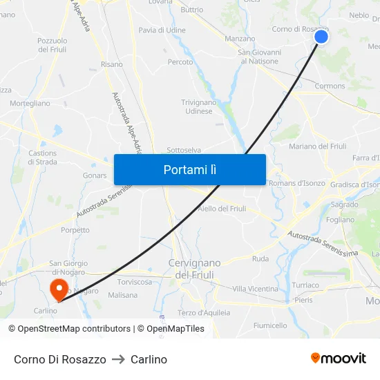 Corno Di Rosazzo to Carlino map