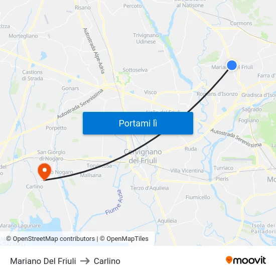 Mariano Del Friuli to Carlino map