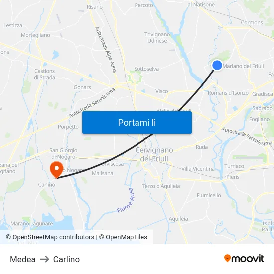 Medea to Carlino map
