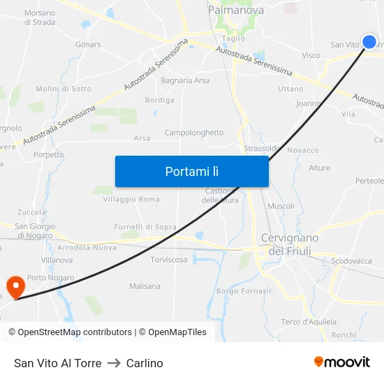 San Vito Al Torre to Carlino map