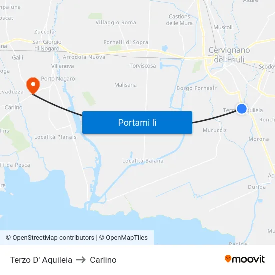 Terzo D' Aquileia to Carlino map