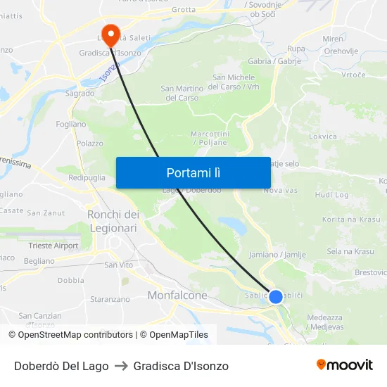 Doberdò Del Lago to Gradisca D'Isonzo map