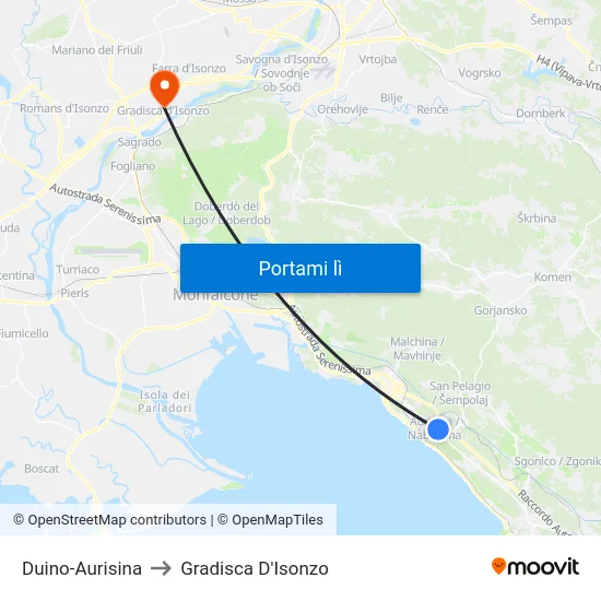 Duino-Aurisina to Gradisca D'Isonzo map