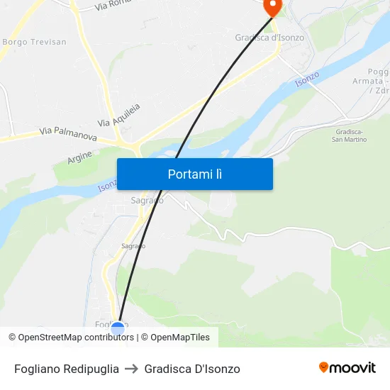 Fogliano Redipuglia to Gradisca D'Isonzo map