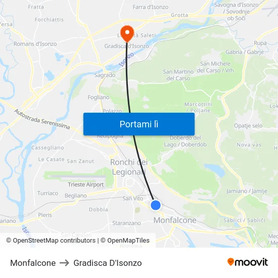 Monfalcone to Gradisca D'Isonzo map