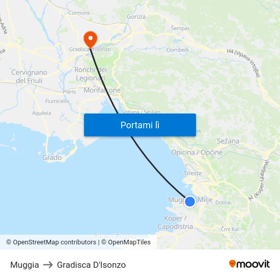 Muggia to Gradisca D'Isonzo map