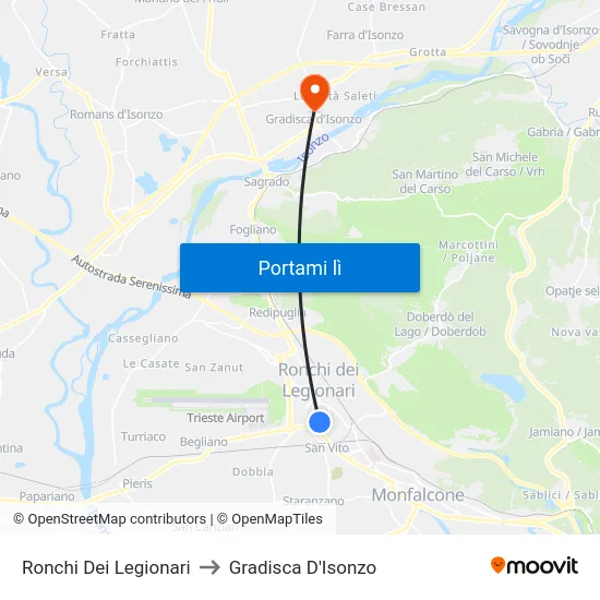 Ronchi Dei Legionari to Gradisca D'Isonzo map