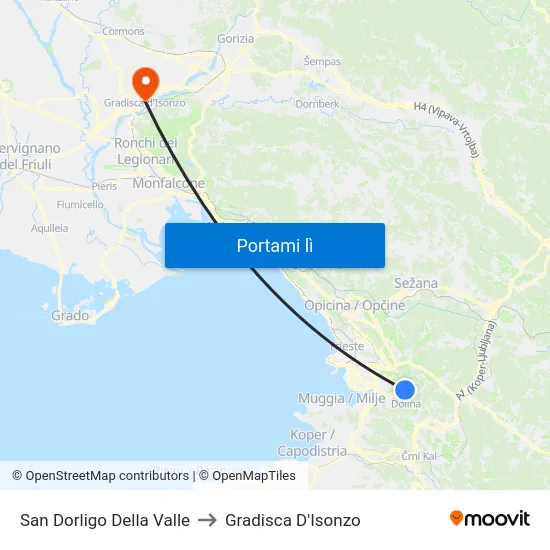 San Dorligo Della Valle to Gradisca D'Isonzo map