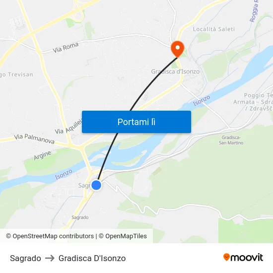 Sagrado to Gradisca D'Isonzo map