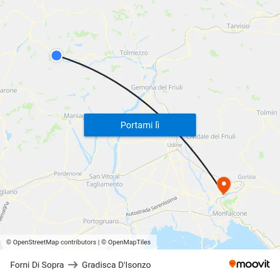 Forni Di Sopra to Gradisca D'Isonzo map
