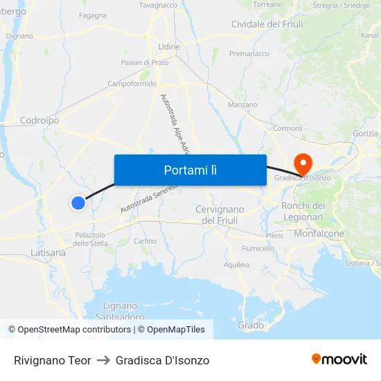 Rivignano Teor to Gradisca D'Isonzo map