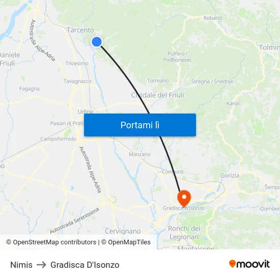 Nimis to Gradisca D'Isonzo map