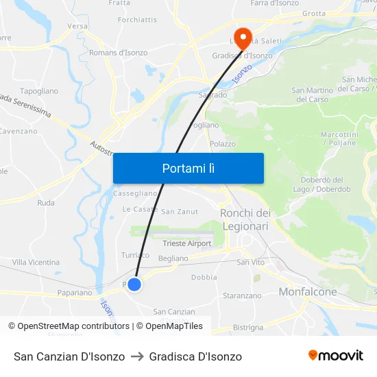 San Canzian D'Isonzo to Gradisca D'Isonzo map