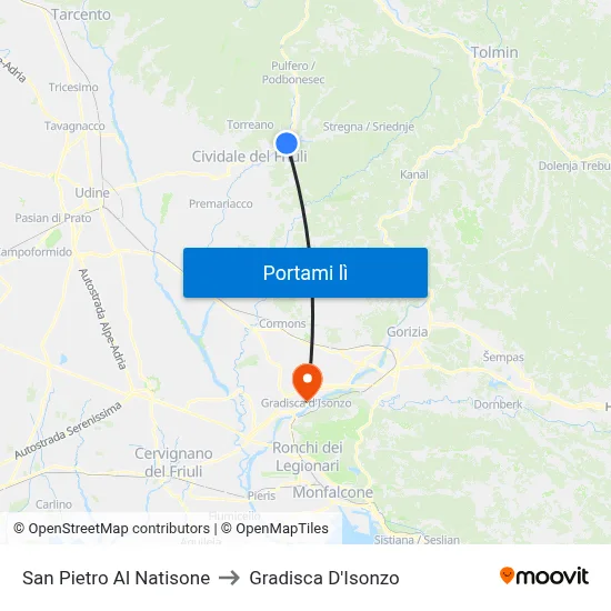 San Pietro Al Natisone to Gradisca D'Isonzo map