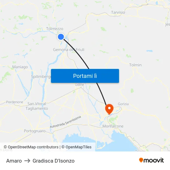 Amaro to Gradisca D'Isonzo map