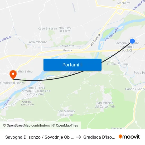 Savogna D'Isonzo / Sovodnje Ob Soči to Gradisca D'Isonzo map