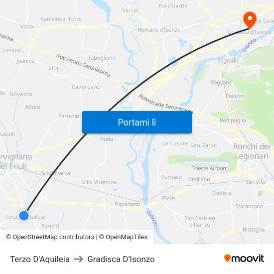 Terzo D'Aquileia to Gradisca D'Isonzo map