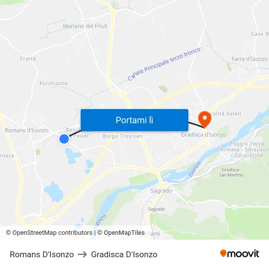 Romans D'Isonzo to Gradisca D'Isonzo map