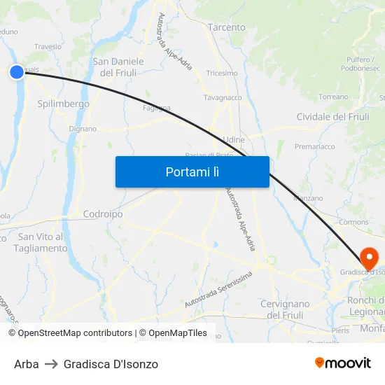 Arba to Gradisca D'Isonzo map