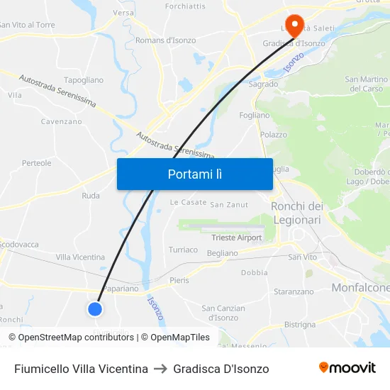 Fiumicello Villa Vicentina to Gradisca D'Isonzo map