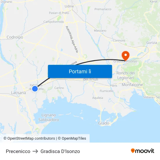 Precenicco to Gradisca D'Isonzo map
