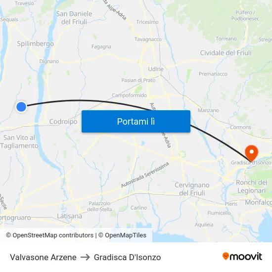Valvasone Arzene to Gradisca D'Isonzo map