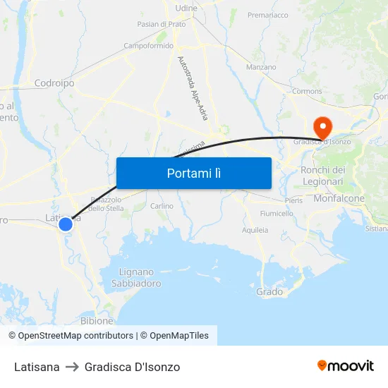 Latisana to Gradisca D'Isonzo map