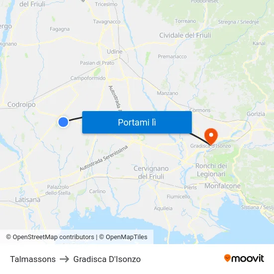 Talmassons to Gradisca D'Isonzo map