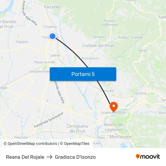 Reana Del Rojale to Gradisca D'Isonzo map
