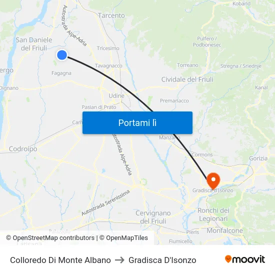 Colloredo Di Monte Albano to Gradisca D'Isonzo map