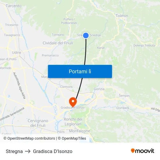 Stregna to Gradisca D'Isonzo map
