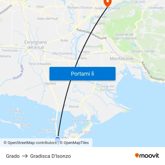 Grado to Gradisca D'Isonzo map