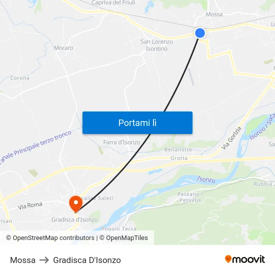 Mossa to Gradisca D'Isonzo map
