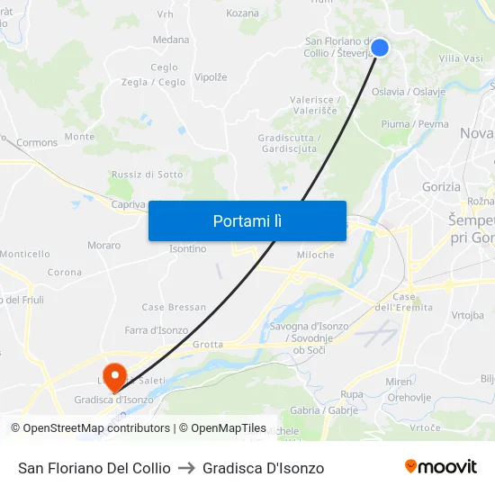 San Floriano Del Collio to Gradisca D'Isonzo map