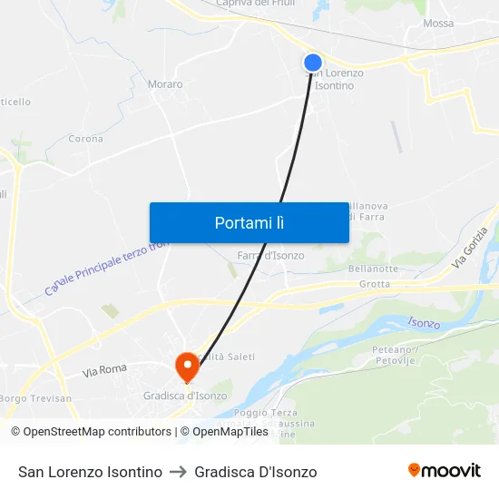 San Lorenzo Isontino to Gradisca D'Isonzo map